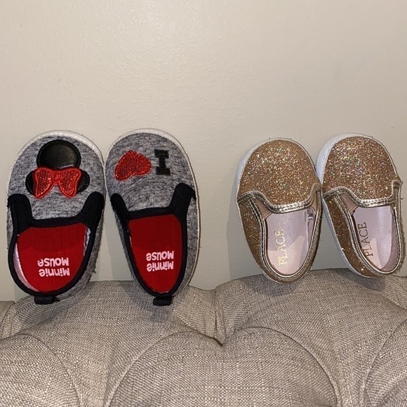 Baby shoes 2 pairs Disney shoes Minnie Mouse glittery shoes - Picture 14 of 15